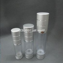 15ML Silver Airless Pump Bottle, Cosmetic Essence Lotion Packaging 15G Vacuum 40pcs/Lot Lepcv