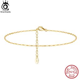 Anklets ORSA JEWELS 925 Sterling Silver Mariner Chain Anklets Fashion Women Summer 14K Gold Foot Bracelet Ankle Straps Jewelry SA24 230821