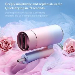 Hair Dryers Mini Dryer High Power Quickdrying Blue Light Ion Mute Foldable Safety Hammer Convenient 230821