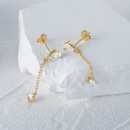 Stud Earrings BOAKO Chain Tassel Opal Piercing For Women S925 Sterling Silver White Crystal Dangle Jewelry Gift Anniversary