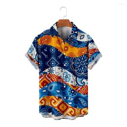 Men's Casual Shirts Hawaiian For Men Art Sea Print Short Sleeve Ethnic Style Summer Tops Breathable