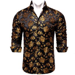 Men's Casual Shirts Luxury Gold Floral Black Clothing Purple Red Blue Social Tuxedo Dress DiBanGu 230201305O