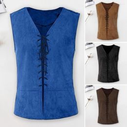 Men's Vests Men Vest Vintage Pirate For Lace-up Sleeveless Tank Top Cosplay Halloween Party Role Play Mediaeval Style