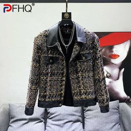 Men's Jackets PFHQ 2023 New Patchwork Leather Jackets For Men Long Sleeve Turn-down Collar Contrast Color Coat Men's Summer Fashion 21F3421 J230821