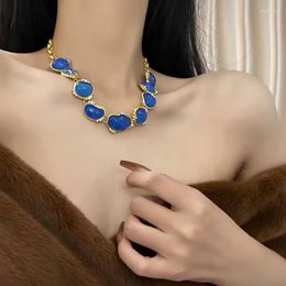 Chains Retro Necklace Women's European And American Blue Sweater Chain Clavicle