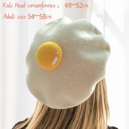 Berets Women Cute Hats Yolk Handmade Wool Felt Painter Creative Parent-child Hat Cute Child Baby Poached Egg Beret Fashion Ladies Cap 230818