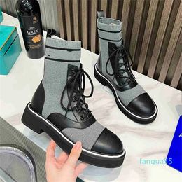 2023- Tasarımcı Botlar Ayakkabı Çıplak Siyah Siyah Ayak Toe Orta Topuk Uzun Kısa Botlar Ayakkabı