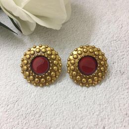 Backs Earrings Chevalier Eon High Quality Red Large Circle Ear Clip Big For Women Vintage Luxury Jewelry Runway Trend Aretes De Mujer