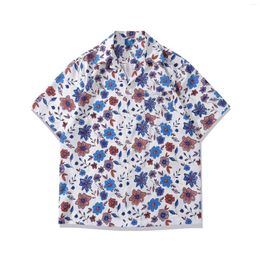 Men's Casual Shirts Summer Vintage Floral Full Printed Short-Sleeved Shirt Fashion Brand Loose Couple All-Matching Flower