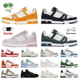 Virgil Women Men Casual Designer Shoes Abloh Embossed White Black Pink Monograms Denim Blue Orange Green Flat Calfskin Platform Leather Trainer Low Tops Sneakers