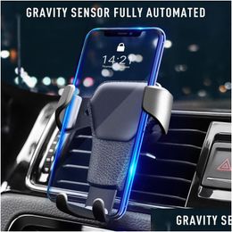 Car Holder Automatic Locking Cell Phone Gravity Universal Air Vent Gps Mount Stand Grille Buckle Type Compatible All For Fruit Drop De Dhpyn