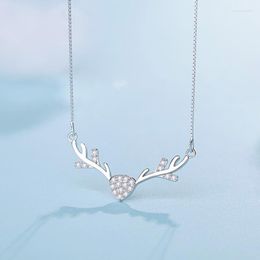 Chains FoYuan Silver Colour Japanese Korean Version Elk Horn Necklace Women's Fashion Simple And Sweet Jewellery