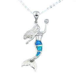 Chains Fire Opal Mermaid Princess Pendant Necklace