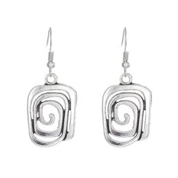 Vintage Rectangular Spiral Dangle Earrings Silver Metal Swirl Drop Earrings For Girls And Women Wedding Party Fashion Jewellery Accessories