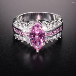 Cluster Rings Big Luxury Marquise Cut Pink 3 Simulated Diamond Wedding Ring For Women Have S925 Logo Real 925 Silver