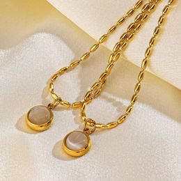 Pendant Necklaces Small Round Jade Necklace For Women Girls Trendy Simple Gold Colour Stainless Steel Neck Chain Jewellery Birthday Gift