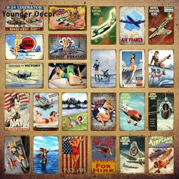 Model Aeroplane Metal Sign Pin Up Girls Vintage Poster American Air Plane Wall Art Painting Pub Bar Home Man Cave Living Room Funny Decor Sexy Girl Sticker 30X20CM w01