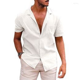 Men's Casual Shirts Mens Cotton Button Down Short Sleeve Striped Beach Summer Spread Collar Pocket Tops