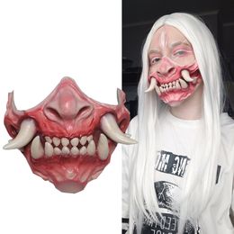 Masks Realistic Cosplay Scary Zombie Horror Creepy Mouth Long Tooth Nose Horrible Halloween Mask Full Face Costume Prop Carnival Party F011