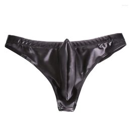 Underpants Plus Size Sexy Men Oil Latex Underwear PU Package Hip Penis Close Sleeve Pouch Briefs Low Waist Thong Gay Wear Erotic Undershort