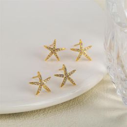 Stud Earrings Shiny Korean Style Women's 18K Copper Plated Gold Piercing Star Designer Jewelry Small 2023