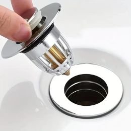 1pc Bathroom Sink Drain Stopper, Universal Stainless Steel Bounce Drain Plug Philtre For 1.06"-1.65" Push Type Basin Pop Up Chrome Sink LL