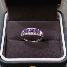 Cluster Rings Uxury 925 Sterling Silver Oval Cut Natural Amethyst Gemstone Wedding Party Adjustable Ring Fine Jewelry Gift