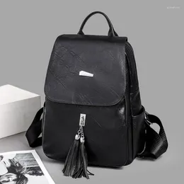 School Bags Women's Large Capacity Light Luxury Solid Color PU Backpack 2023 Summer Fashion Leisure Business Travel Multi Tassels