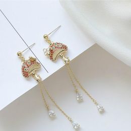 Dangle Earrings Luxury Fashion Vintage Mushroom Long Tassels Rhinestone Drop For Women Party Gift