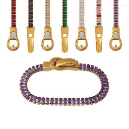 Charm Bracelets Luxury Colourful Zircon Bracelet Double-sided Iron Buckle Titanium Steel Hand Jewellery Waterproof Non-fading