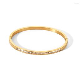 Bangle INS 18K Gold Plated Stainless Steel White Square Cubic Zirconia Bracelet For Women Dainty Hand Jewelry Gift