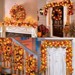 Other Event Party Supplies 20LED Maple Leaf Light String Fake Autumn Leaves LED Fairy Garland for Christmas Thanksgiving Halloween Home Decoration 230818