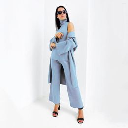 Women's Two Piece Pants Women Vest Cardigan Lace Up Three Suit Office Lady Solid Casual 2023 Warm Long Sleeve Sweater Suits Elegant