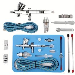 Spray Gun Set Double-action Spray Gun, Airbrush Spray Gun Set, With 0.3, 0.2, 0.5 Mm Needles, 9CC Paint Cup And Air Hose, Suitable For Tattoo Nails, Cosmetics, Models