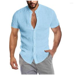 Men's Casual Shirts Button Up Fashion Tops Solid Color Pockets Single Breasted Shirt Short Sleeves