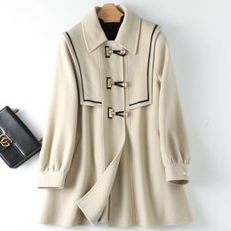 Womens Wool Blends Double sided Cashmere Coat Off White Horn Button High end Small 100 Pure 230818