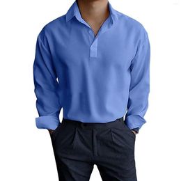 Men's Casual Shirts Spandex T For Men Spring And Autumn Button Round Neck Solid Color Blouse Long Shirt Dress Mens Luxury