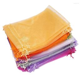 Jewelry Pouches 500Pcs Large Organza Bags 20X30 Cm Mesh Gift Drawstring For Christmas Wedding(Random Color)