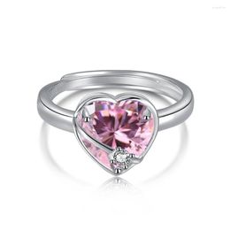 Cluster Rings WPB S925 Sterling Silver Women Shiny Pink Heart Ring Female Luxury Jewellery Bright Zircon Design Girl Gift Party