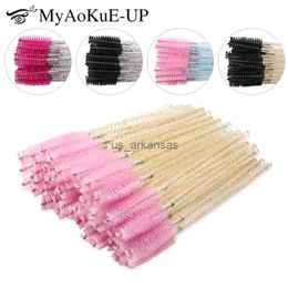 Makeup Brushes 50pcs Crystal Eyelash Brushes For Eyelash Extension Eyebrow Tool Applicator Mascara Wand Microbrush Diamond Handle HKD230821