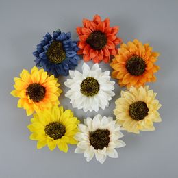 Decorative Flowers Wreaths 50pcs 12CM 8Colors Silk Sunflower Flower Heads For DIY Home Wedding Wall Bouquet Decor Handicraft Festival Decoration 230818