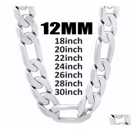 Ketten 12mm Breite 925 Sier Männer Halskette Halskette Schmuck Mode 1830 Zoll Länge Männer039s Hochwertiger Bordsteinkubaner juwerly Geschenk FA7 DHXZM