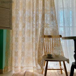 Curtain Nordic pastoral cotton thread balcony window curtain living room hollow out lace crochet weaving partition cortinas bedroom HKD230821