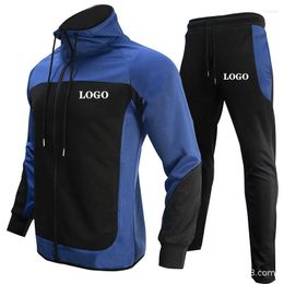 Men's Tracksuits Custom Logo Casual Colour Contrast Sports Suit Sweater Male Hooded Autumn Coat Running Fashion Zipper Clothing