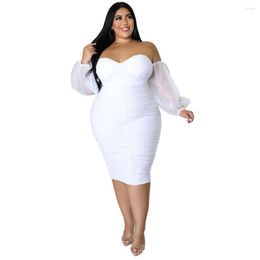 Plus Size Dresses Ladies Dress Fashion Gauze Long Sleeves Sweetheart Neck Solid Sexy Women Party Bodycon Drop