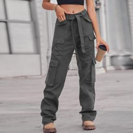 Women's Jeans For Womens Vintage Baggy Cargo 90s Streetwear Wide Leg Overalls With Belt Vertical Tube Casual Denim Trousers