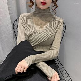Women's Sweaters Elegant Fashion High Collar Hollow Ruffle Basic Knitwear Women Fall Winter Solid Slim Knitted Sweater Sexy Pullover Tops