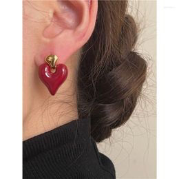 Dangle Earrings Heart Gold Plated Sweet Burgundy Green Enamel Earring For Women Girl Vintage Jewellery