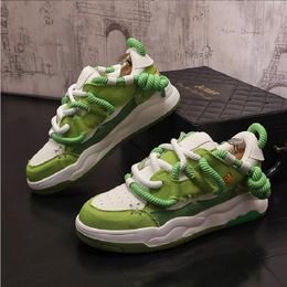 Men Fashion Casual Shoes Breathable Trend Mix Colors Sneakers Low-Tops Personality Korean Version Lace-Up Men's Board Shoes 1AA36