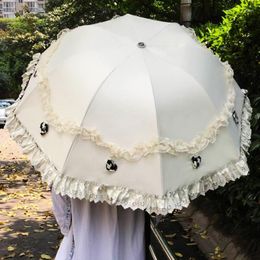 Umbrellas Sun Umbrella Lace Women's Protection UV Compact Folding Portable Dual Purpose